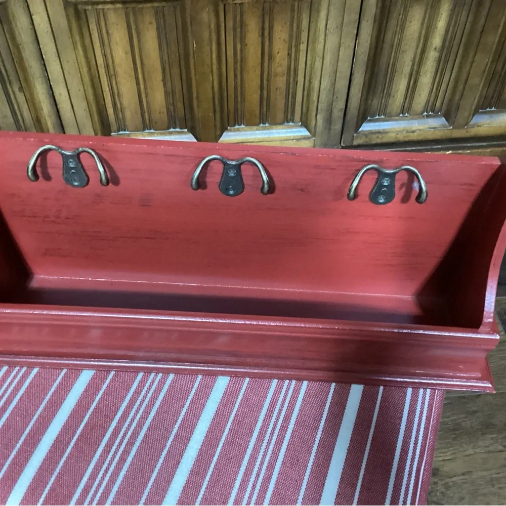 New red wooden 18” shelf or hanging rack.